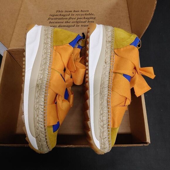 New Free People Chapmin Espadrille Ribbon Bow Sneakers 39 Blue Combo - Picture 3 of 7